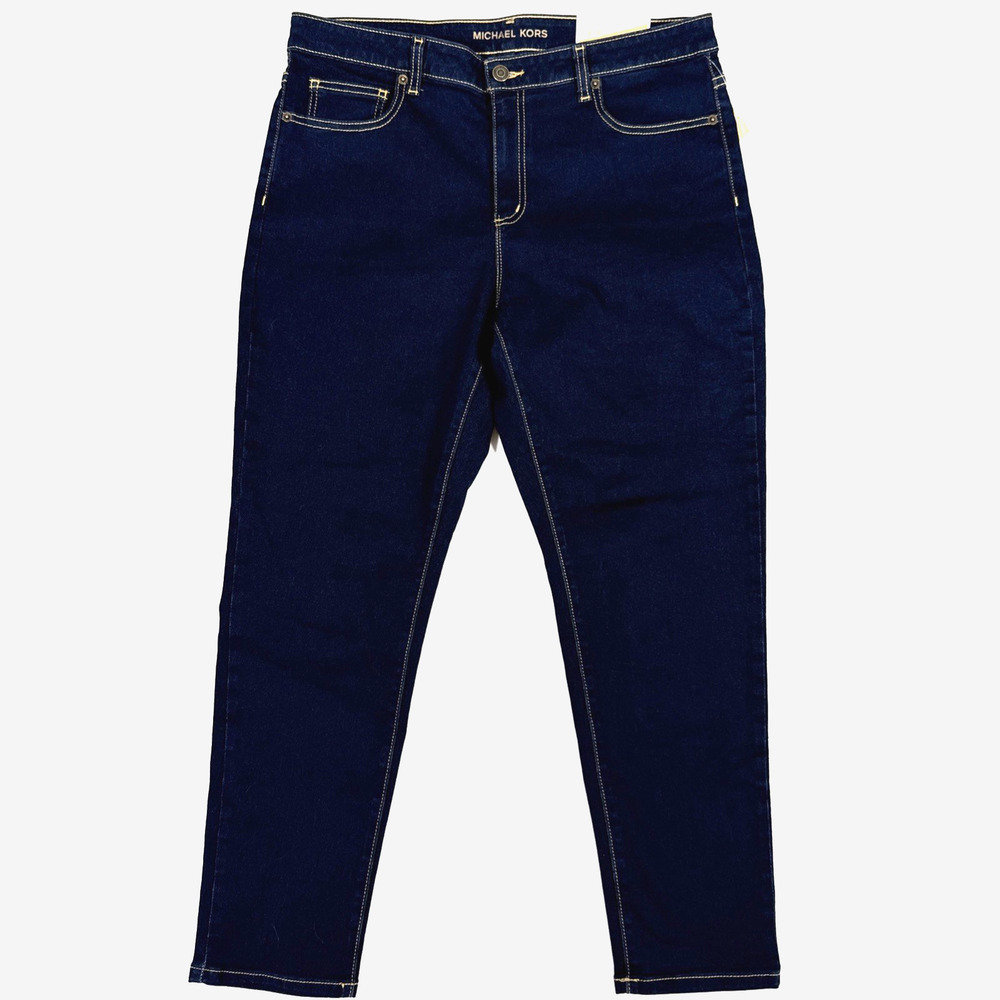 Michael Kors Womens Izzy Skinny Ankle Mid Rise Stretch Dark Rinse Crop Jeans S14 - Picture 2 of 7